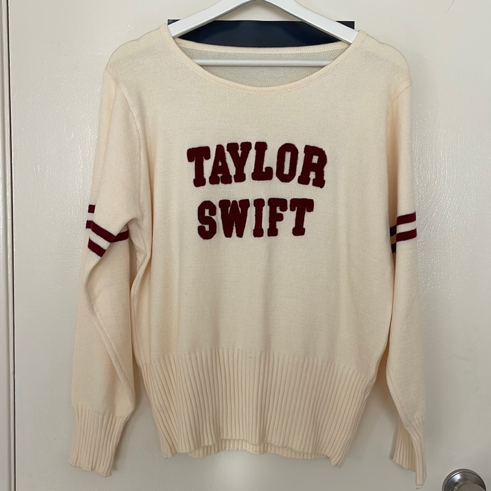 New Red Taylor Swift Stripe Varsity Style Knit Sw… - image 1